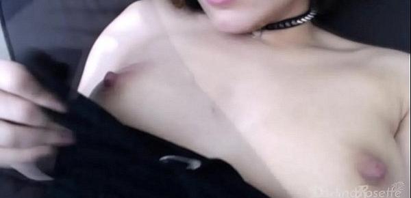  Slut sucks and bites her small tits and hard nipples
